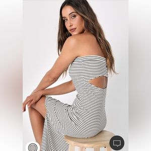 Lulus/RVCA Steady Black and White Striped Ribbed Strapless Midi Dress - NWOT